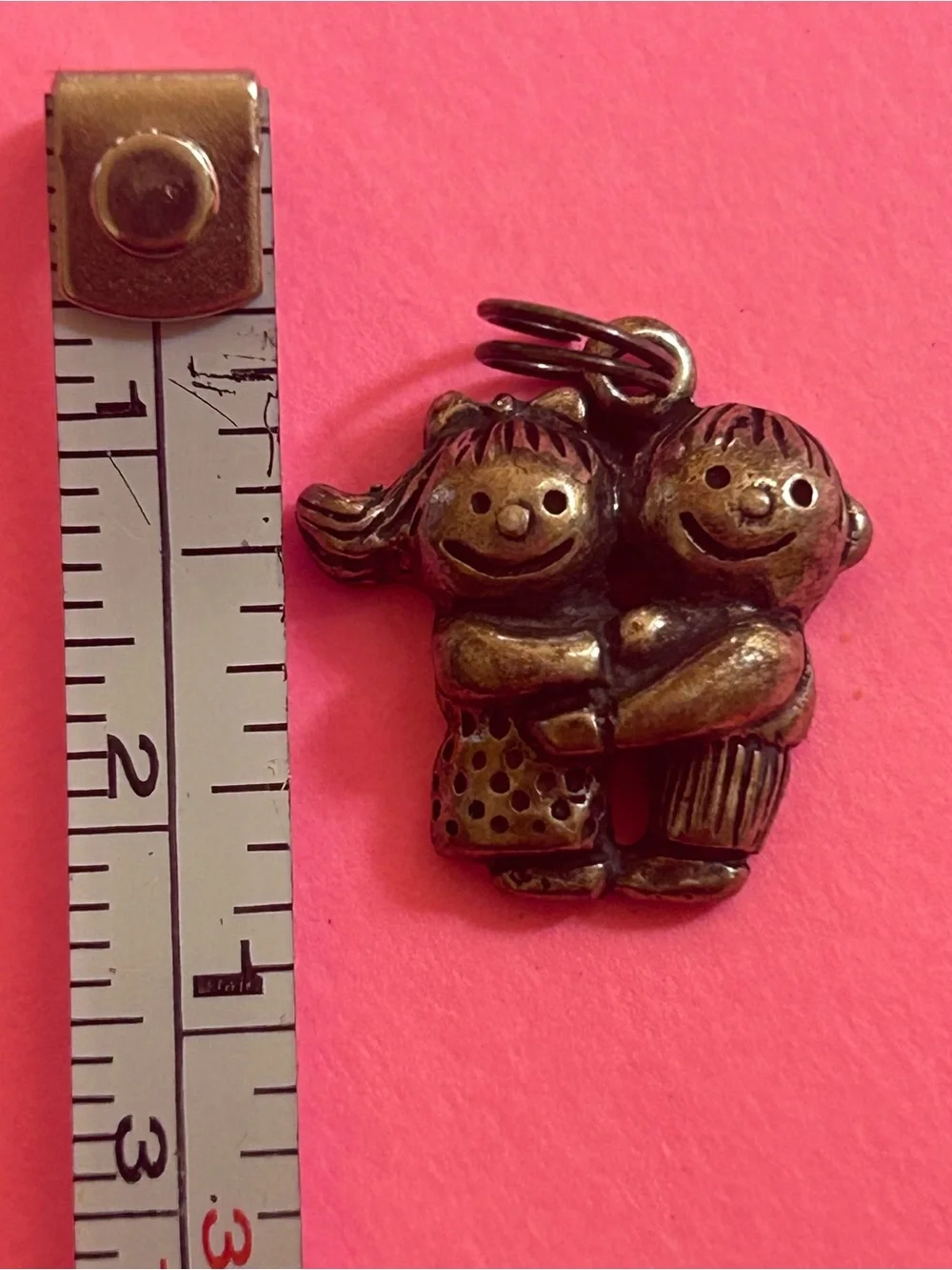Small Pets Brass Hugging Children Charm - Brown